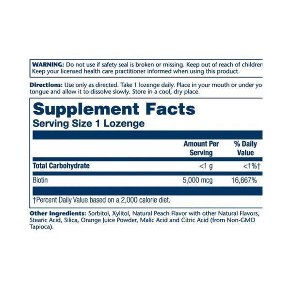 Biotin 5000mcg - 60 Lozenges Natural Peach, Strawberry, Banana 26125 фото
