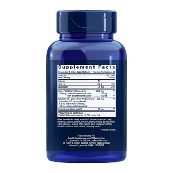 Super Omega-3 EPA/DHA Fish Oil, Sesame Lignans & Olive Extract - 120 Enteric coated softgels 27300 фото