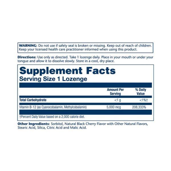 Vitamin B-12 5000mcg - 30 lozenges Natural Cherry 26885 фото