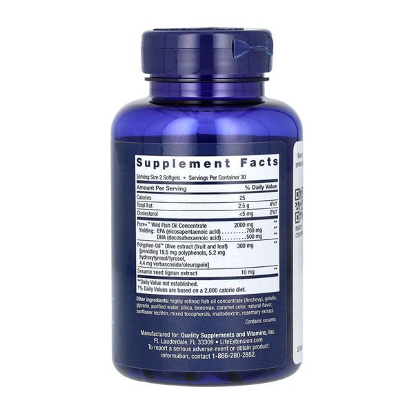 Super Omega-3 EPA/DHA Fish Oil Sesame Lignans & Olive Extract	- 60 softgels 26333 фото