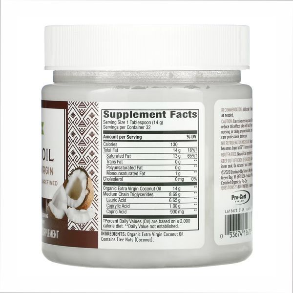 Organic Extra Virgin Coconut Oil - 16 oz 23607 фото