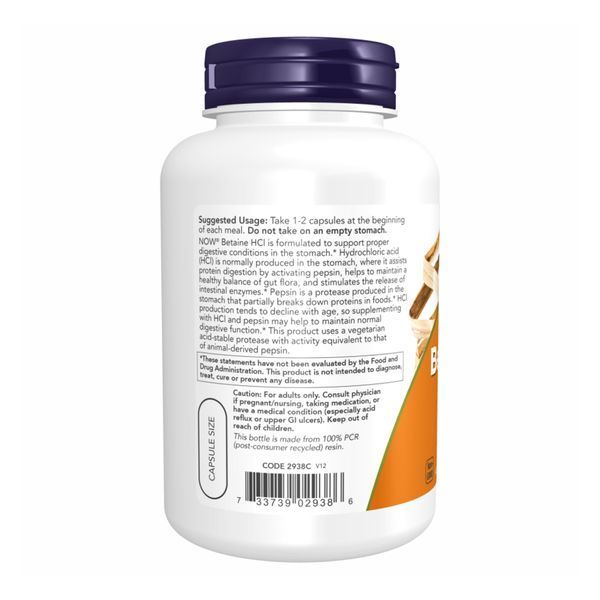 Betaine HCI 648mg - 120vcaps 23487 фото